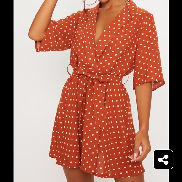 terracotta polka dot tea dress